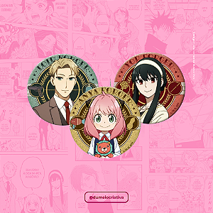 Kit com 3 Bottons Spy x Family (Anya, Yor e Loid) - (3,5cm) Broche Alfinete