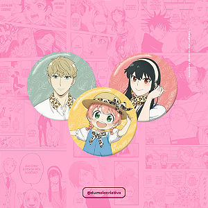 Kit com 3 Bottons Spy x Family (Anya, Yor e Loid) - (3,5cm) Broche Alfinete