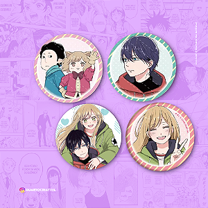 Kit com 4 Bottons My Love Story with Yamada Kun Lv999 - (3,5cm) Broche Alfinete