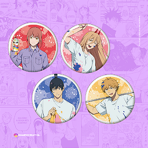 Kit com 4 Bottons Chainsaw Man - (3,5cm) Broche Alfinete