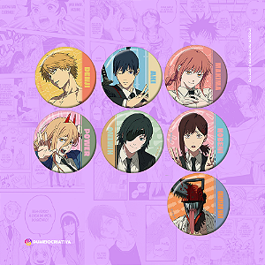 Kit com 7 Bottons Chainsaw Man - (3,5cm) Broche Alfinete