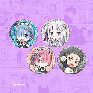 Kit com 4 Bottons Re:Zero - (3,5cm) Broche Alfinete