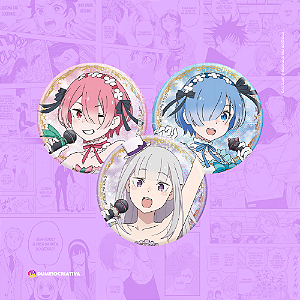 Kit com 3 Bottons Re:Zero - (3,5cm) Broche Alfinete