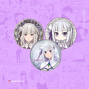 Kit com 3 Bottons Emilia Re:Zero - (3,5cm) Broche Alfinete