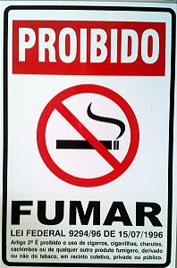 Placa P1 Proibido Fumar Com A Lei E Descricao 30X20