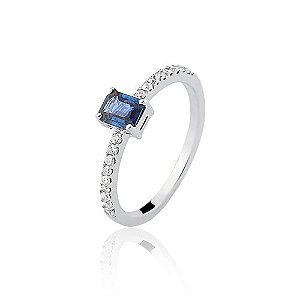 Anel Safira Azul Brilhantes Ouro Branco 18k - La Joie Joias