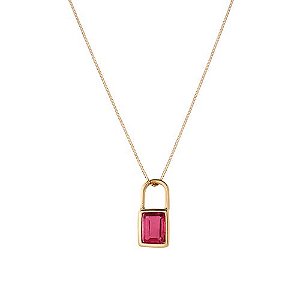 Pingente Cadeado Turmalina Rosa Ouro 18k