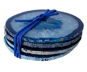 Jogo Porta-Copos de Ágata Jasmim - Azul - D 10 cm