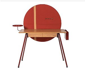 Escrivaninha Eva com Bandeja e Porta Papel - Terracota e Freijó - L 100 x A 133 x P 62 cm