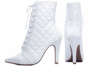 Bota Feminino Bico Fino Luxo Branca Lançamento