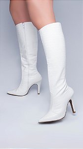 Bota feminino Bico fino Cano branca Longo tendência