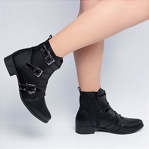 Bota Feminino Cano Curto com Zíper e Fivela