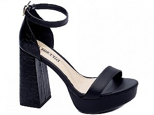 Sandália Feminino Meia Pata Salto Alto Crocro preto