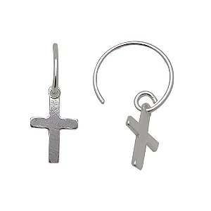 Brincos de prata 925 argola com cruz