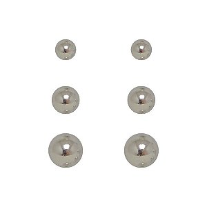 Brincos de prata 925 cartela com três pares  de brincos bolinhas