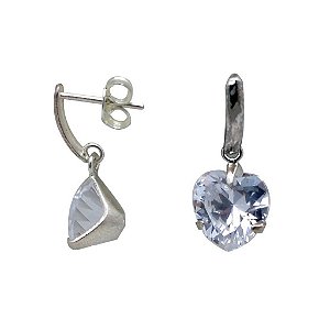 Brincos de prata 925 coração zircônia cristal