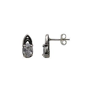 Brincos de prata 925 envelhecida com pedra zircônia oval