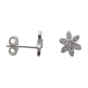 Brincos de prata 925 flôr com zircônias cravejadas