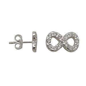 Brincos de prata 925 infinito com zircônia cravejada.