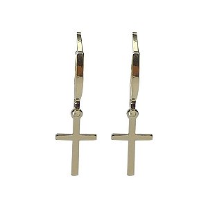 Brincos Folheados a ouro 18k argolinhas com cruz