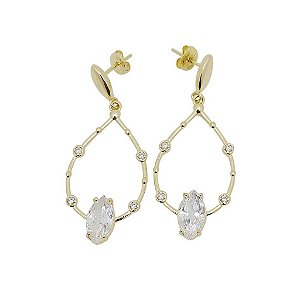 Brincos Folheados a ouro 18k com pedra zircônia oval