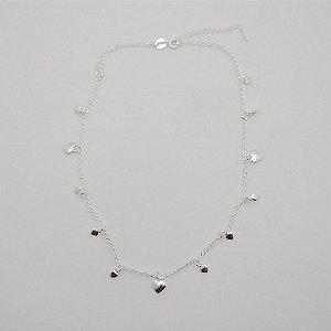 Gargantilha de prata 925 choker com pingentes coração