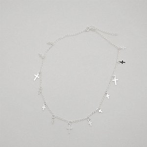 Gargantilha de prata 925 choker com pingentes cruz