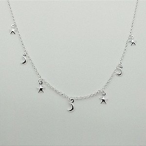 Gargantilha de prata 925 choker lua estrela