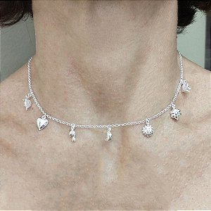 Gargantilha de prata 925 com pingentes