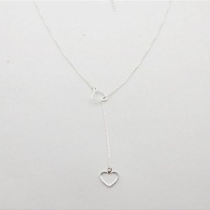 Gargantilha de prata 925 gravata coração vazado
