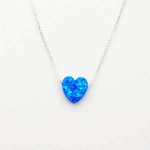 Gargantilha em prata 925 coração opala azul
