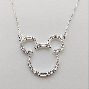 Gargantilha em prata 925 Mickey com pedra zircônia