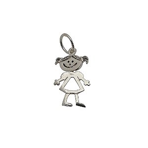 Pingente de prata 925 envelhecida menina articulada