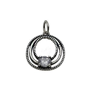 Pingente de prata 925 envelhecida oval com pedra zircônia