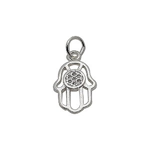 Pingente de prata 925 mão com zircônia.