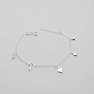 Pulseira de prata 925 coração cheio