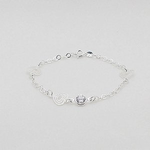 Pulseira de prata 925 coração com pedrinha corrente 3mm