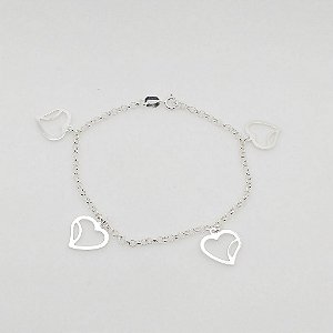 Pulseira de prata 925 coração vazado elo português