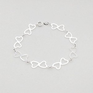 Pulseira de prata 925 corações