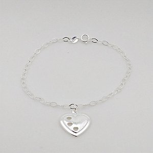 Pulseira de prata 925 corrente balão com pingente coração