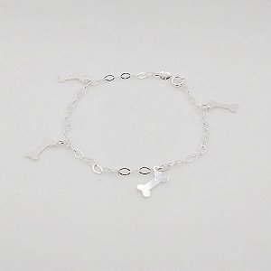 Pulseira de prata 925 corrente balão com pingente ossinho 3mm