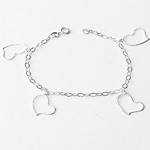 Pulseira de prata 925 corrente balão coração vazado