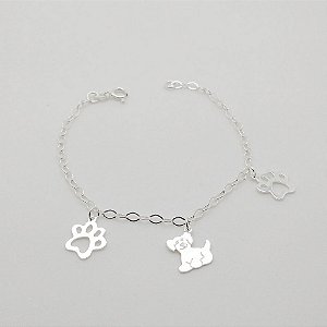 Pulseira de prata 925 corrente balão patinha e cachorro