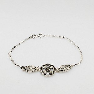 Pulseira de prata 925 envelhecida flores