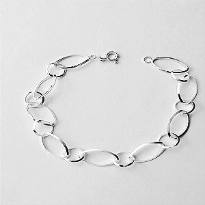 Pulseira de prata 925 groumet fio longo intercalada