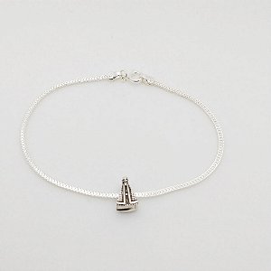 Pulseira de prata 925 rabo de rato quadrado com pingente Aparecida
