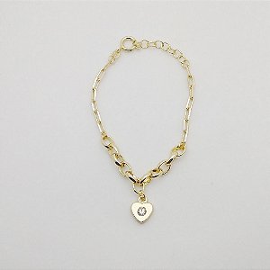 Pulseira folheado a ouro 18k corrente elo português com pingente coração
