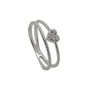Anel de prata 925 coração com zircônia