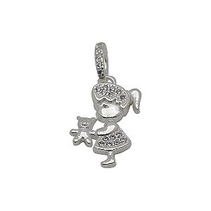 Pingente de prata 925 menina com zircônia