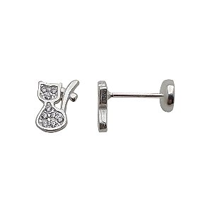 Brincos de prata 925 gatinho com zircônia Tarraxa baby